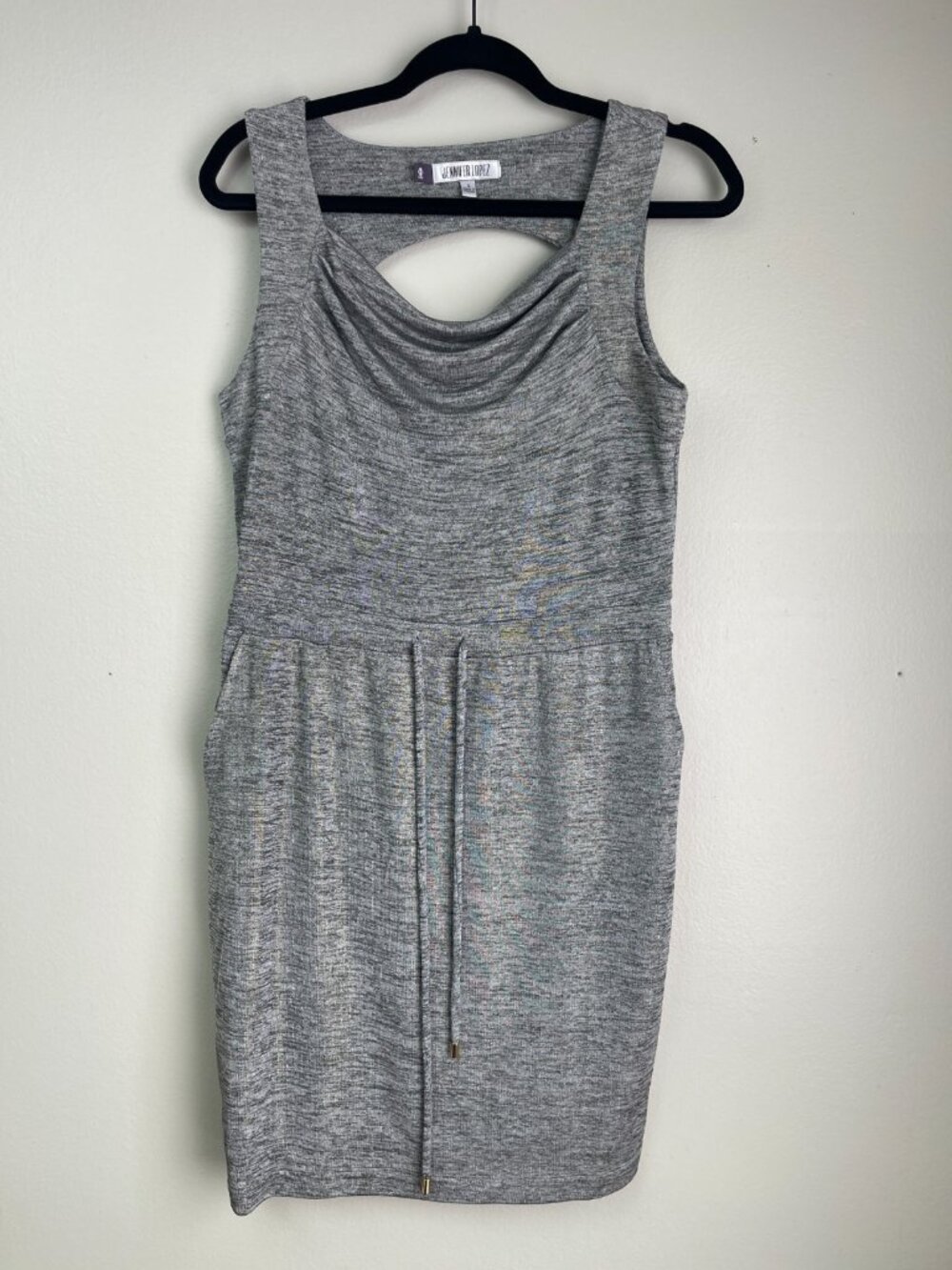 Jennifer Lopez Gray Sleeveless Cowl Neck Sheath Dress Size S Lined Stretch